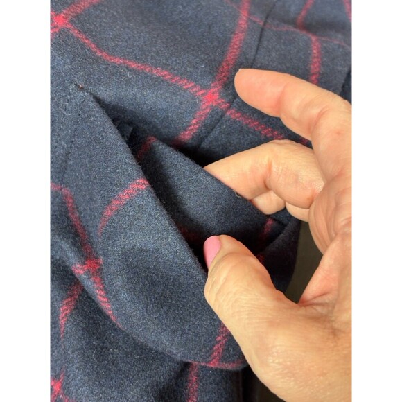 Banana Republic Melton Wool Coat Navy Blue Red Windowpane Plaid Petite XS XSP - Picture 9 of 11